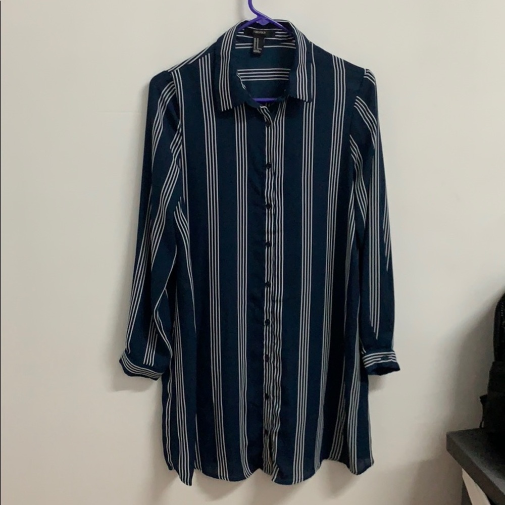 Navy button down chiffon dress
